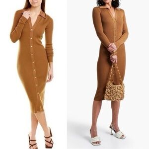 ‼️RARE‼️🎸ALICE + OLIVIA🎸🔥NWT🔥Alcina Button-Down Polo Dress in Camel— Size S